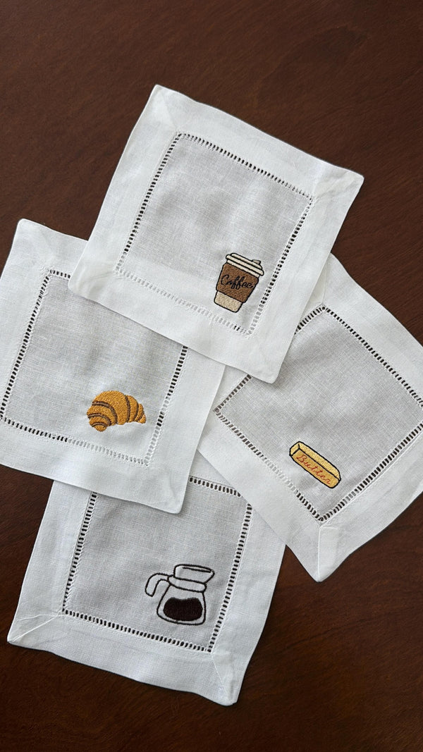 Embroidered Linen Cocktail Napkins Set of 4