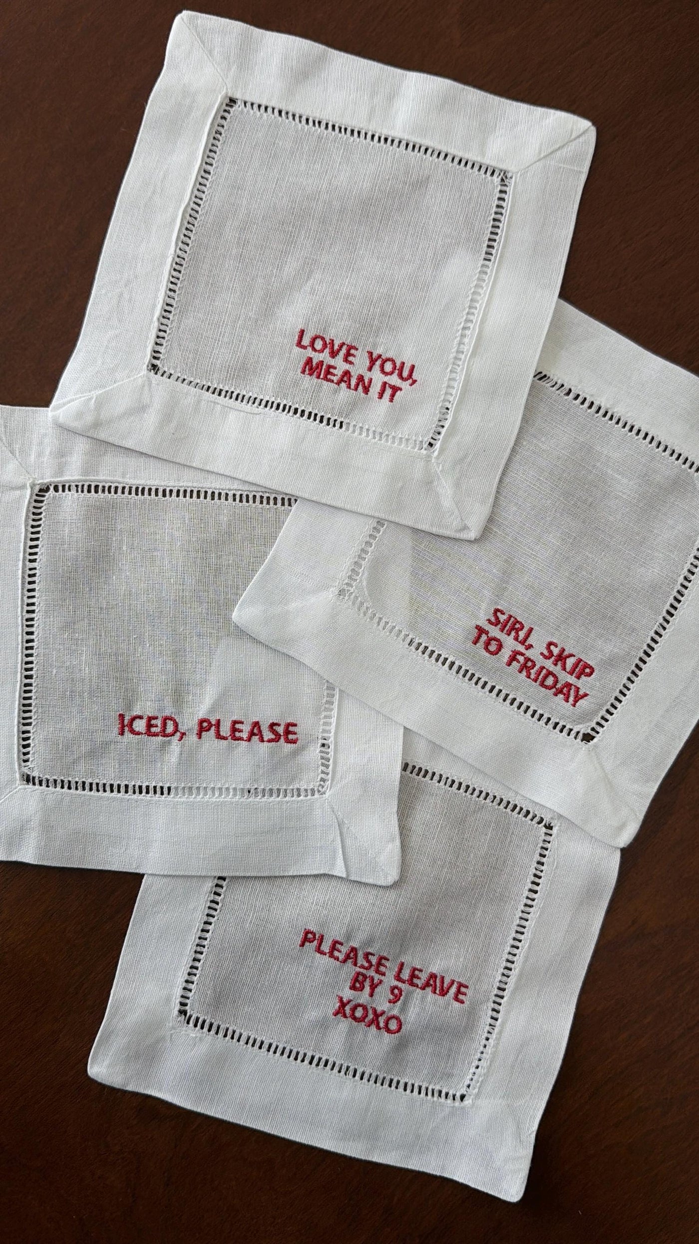 Embroidered Linen Cocktail Napkins — Set of 4