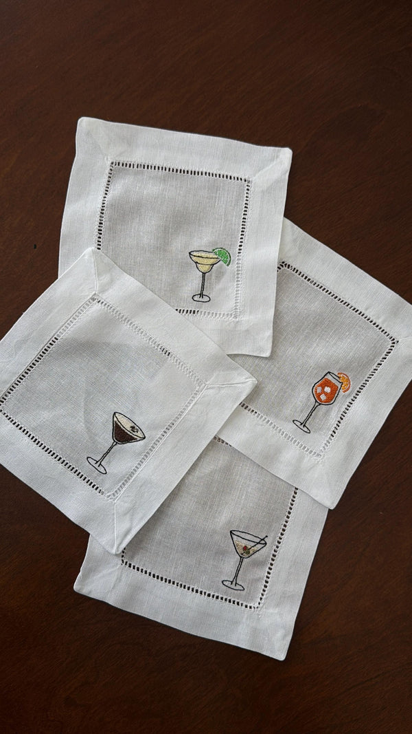 Embroidered Linen Cocktail Napkins