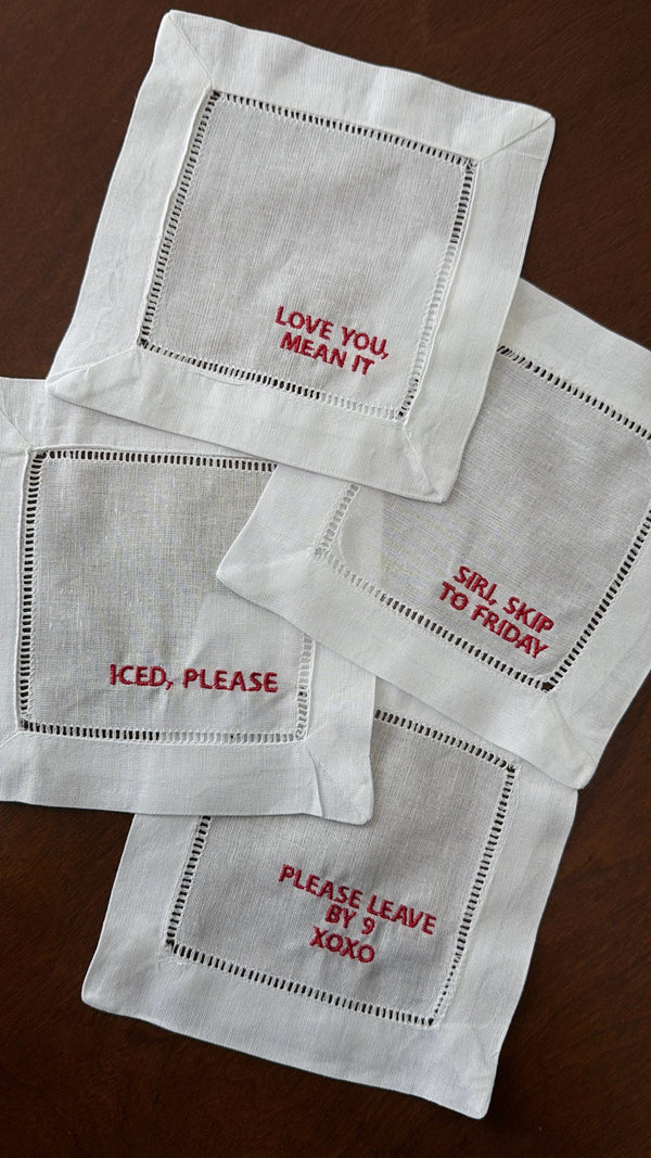 Embroidered Linen Cocktail Napkins — Set of 4